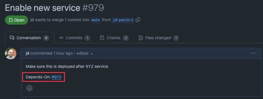 Using Depends-On in the pull request body on GitHub